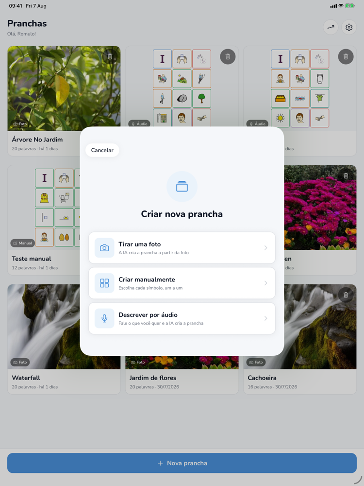 Escolhendo como criar uma prancha no iPad